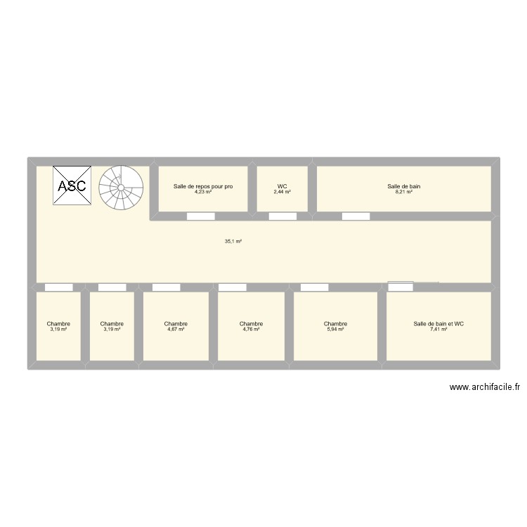 étage. Plan de 10 pièces et 79 m2