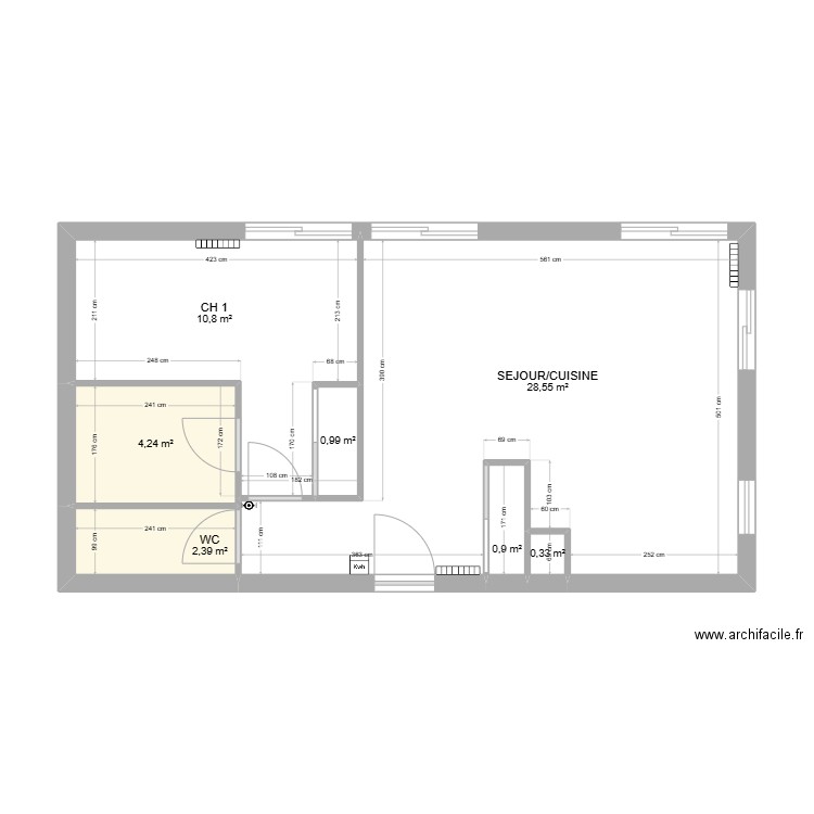 PROJET. Plan de 7 pièces et 48 m2