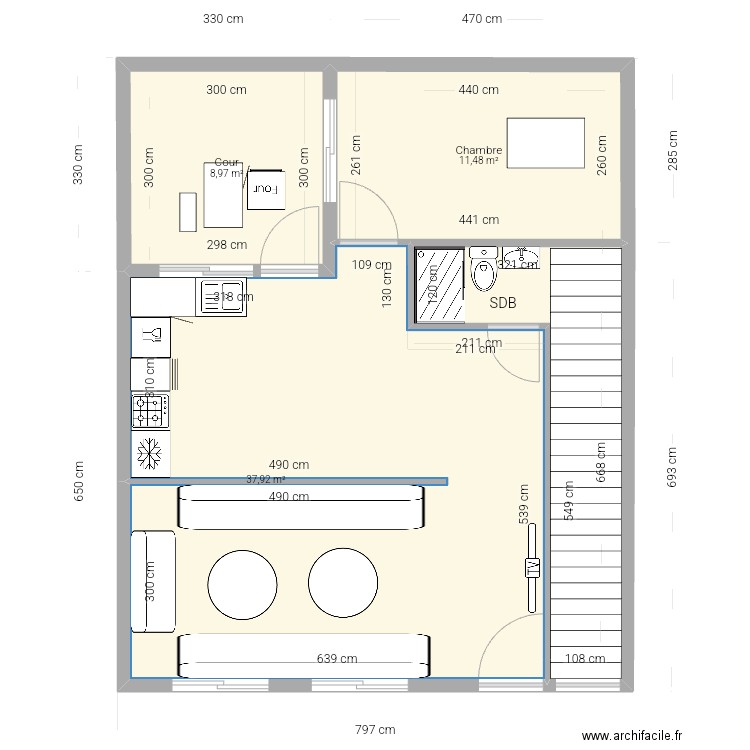 RDC plan fi. Plan de 4 pièces et 68 m2