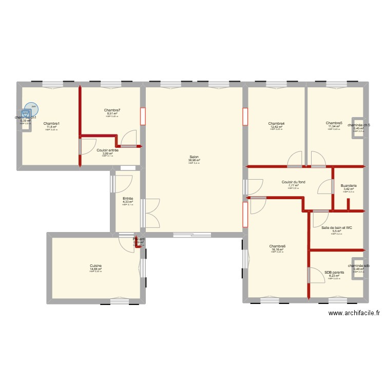 szmuk maj. Plan de 17 pièces et 144 m2