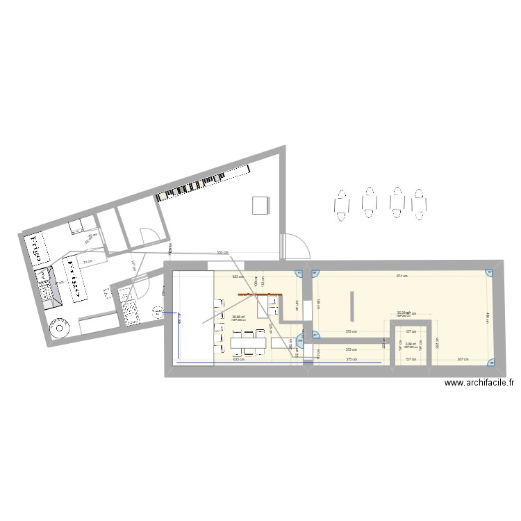 CAVE ET CUISINE. Plan de 3 pièces et 67 m2