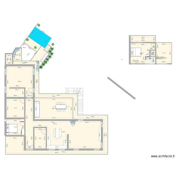 Casa Medina. Plan de 15 pièces et 259 m2