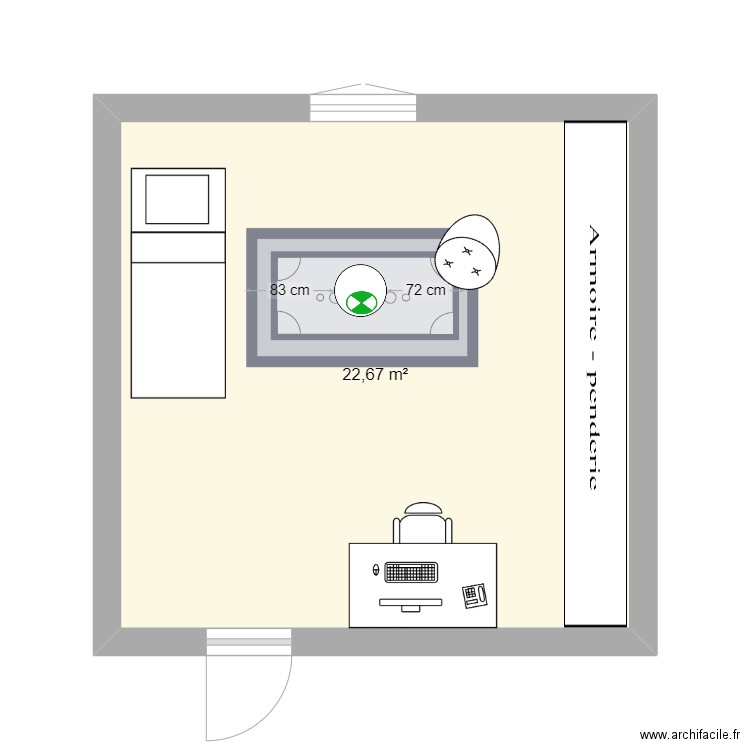 room. Plan de 1 pièce et 23 m2