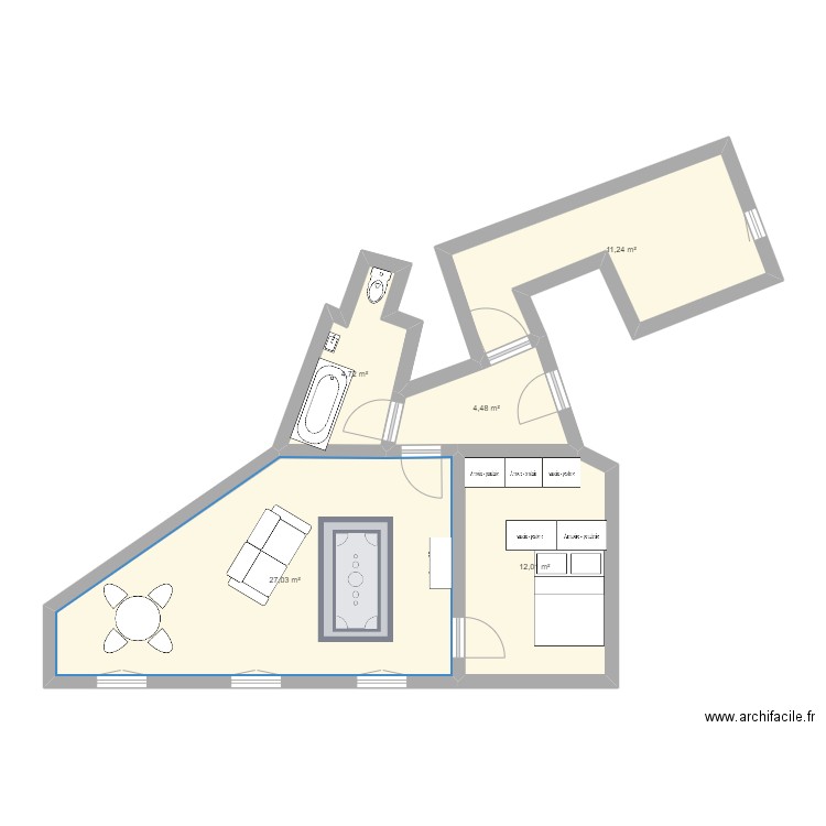 bercy. Plan de 5 pièces et 59 m2