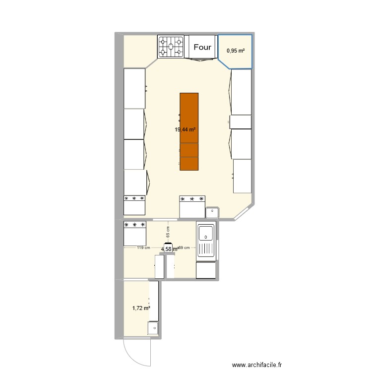 CUISINE. Plan de 4 pièces et 27 m2