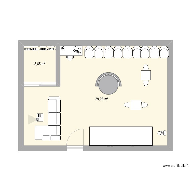 ANGLAIS. Plan de 2 pièces et 32 m2