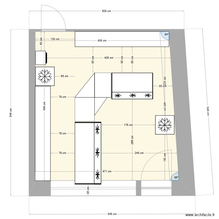 Boulangerie. Plan de 1 pièce et 22 m2