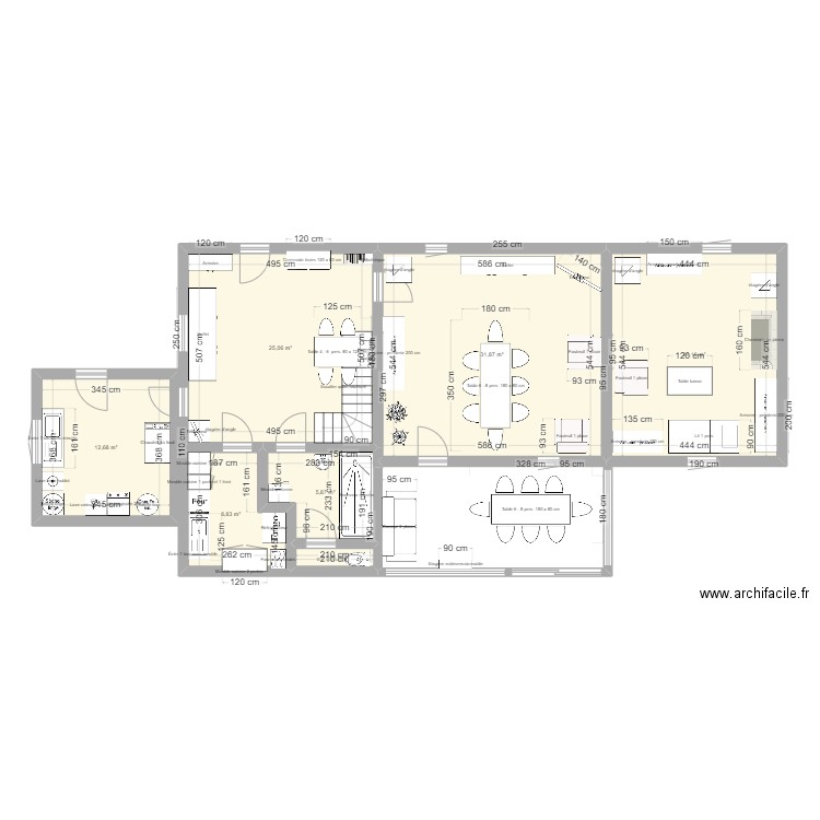 Maison Rez de chaussée (Aménagement). Plan de 7 pièces et 108 m2