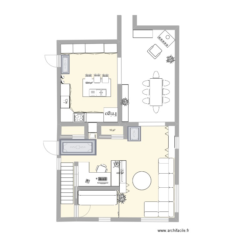 1e étage- avec cuisine.. Plan de 3 pièces et 61 m2