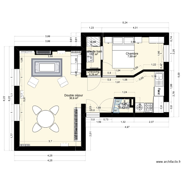 Cours Kaluzny. Plan de 5 pièces et 41 m2