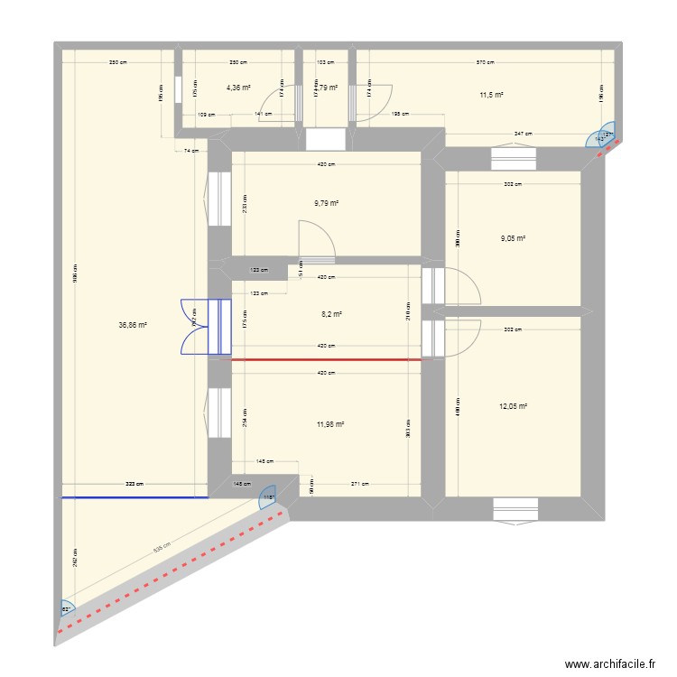 plano. Plan de 9 pièces et 106 m2