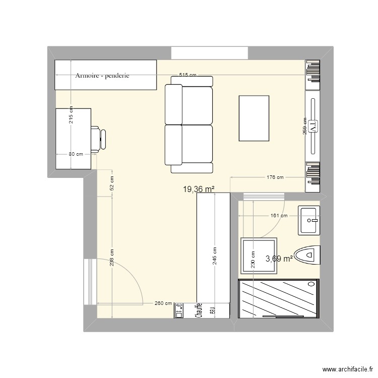 Gallieni. Plan de 2 pièces et 23 m2