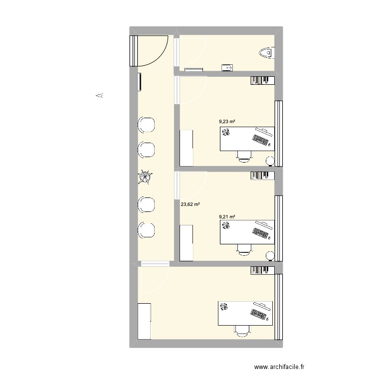 logopédie 2. Plan de 3 pièces et 42 m2