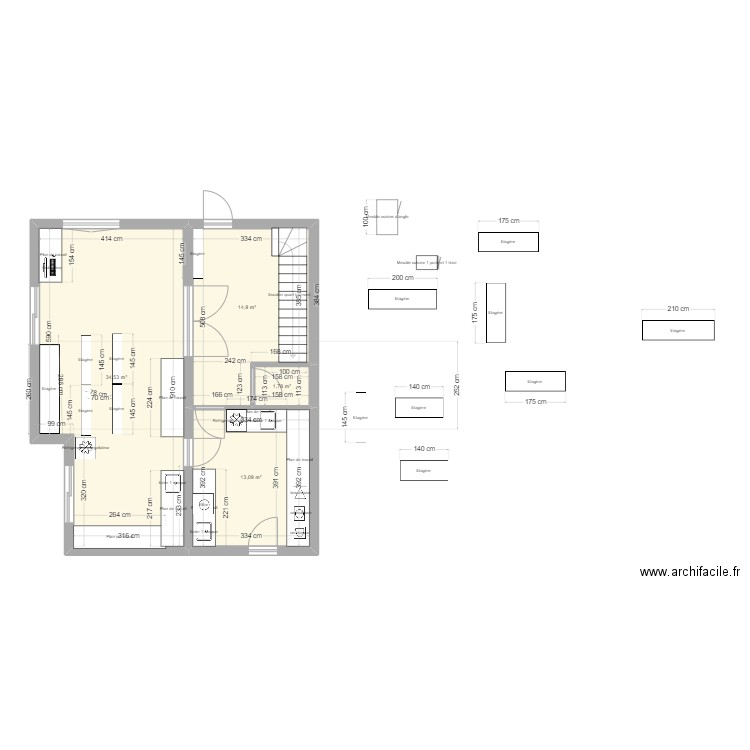 salle echantilllon trilles. Plan de 4 pièces et 64 m2