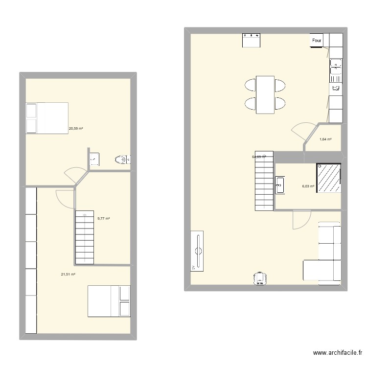 thune. Plan de 6 pièces et 124 m2