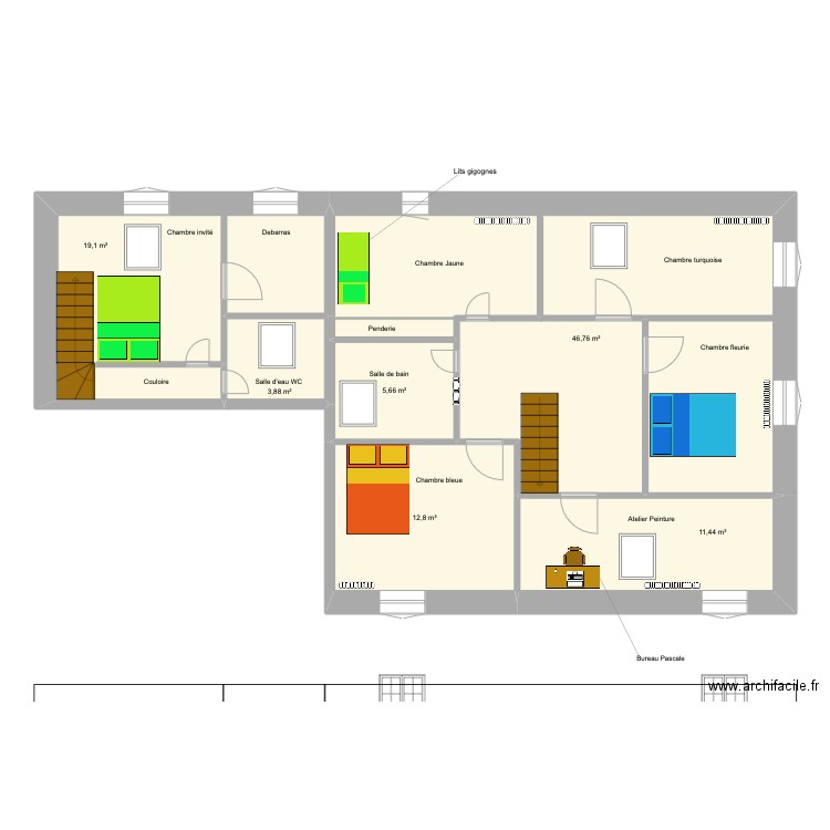 Maison du Lac Rez de chaussée. Plan de 15 pièces et 222 m2