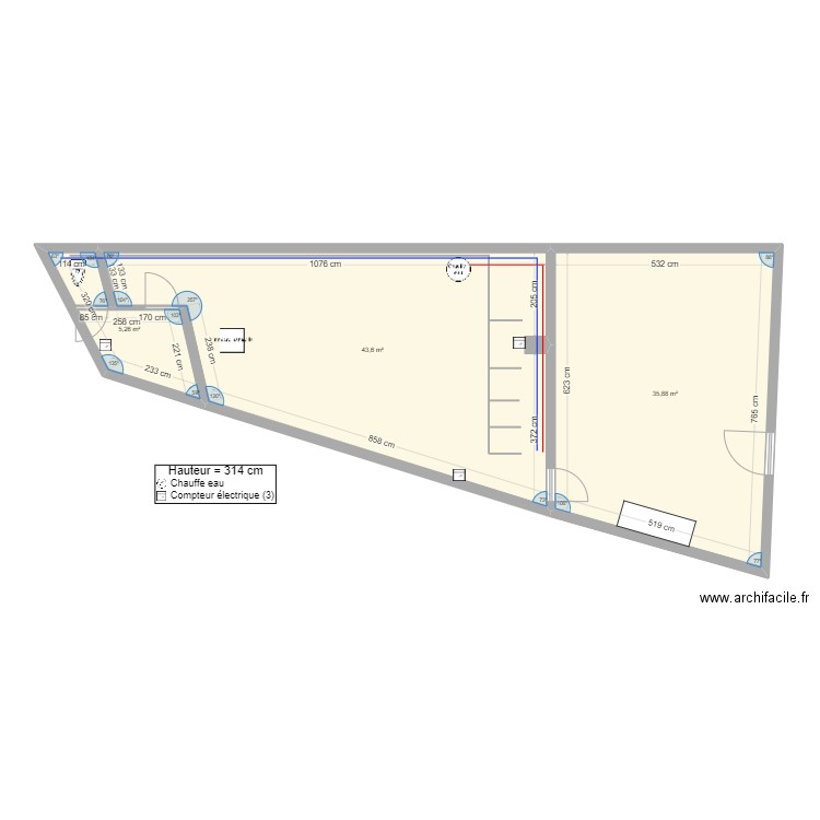 laverie merignac1. Plan de 3 pièces et 85 m2