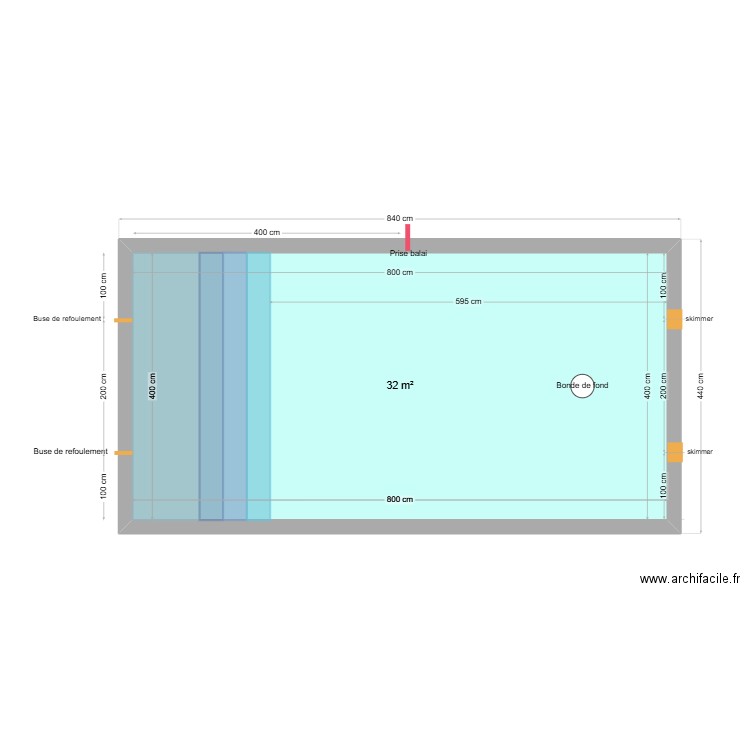 Vue du dessus piscine. Plan de 1 pièce et 32 m2