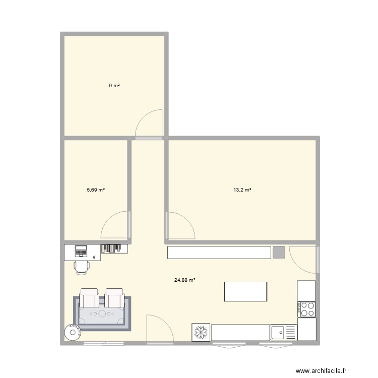 plano 3. Plan de 4 pièces et 53 m2