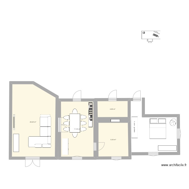 Roches. Plan de 4 pièces et 60 m2