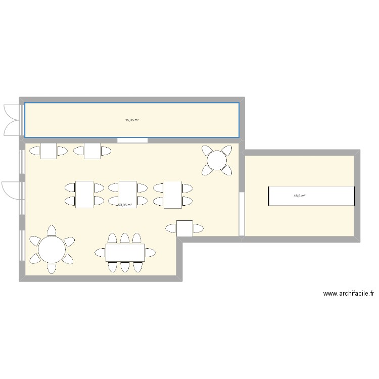 salle restaurant. Plan de 3 pièces et 88 m2