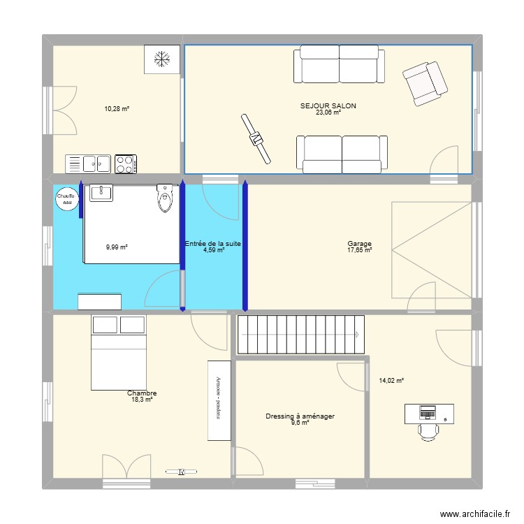 Puyoo. Plan de 8 pièces et 107 m2