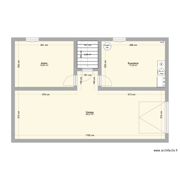 Garage . Plan de 4 pièces et 82 m2