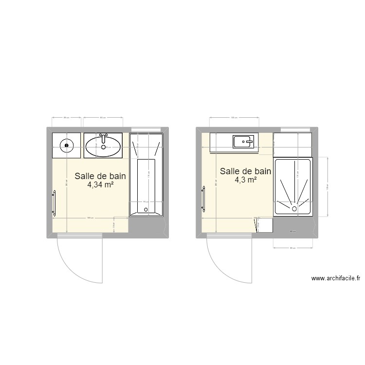 Salle de bain 1. Plan de 2 pièces et 9 m2