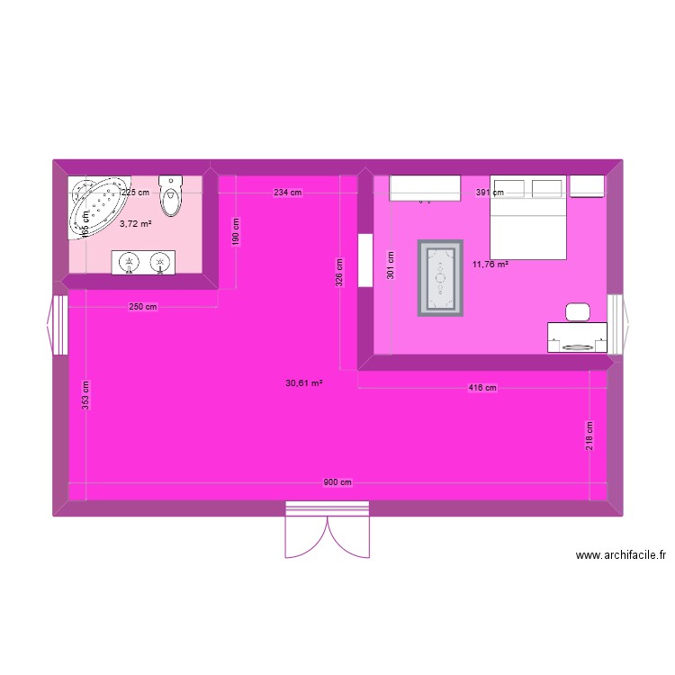 maison debora. Plan de 3 pièces et 46 m2