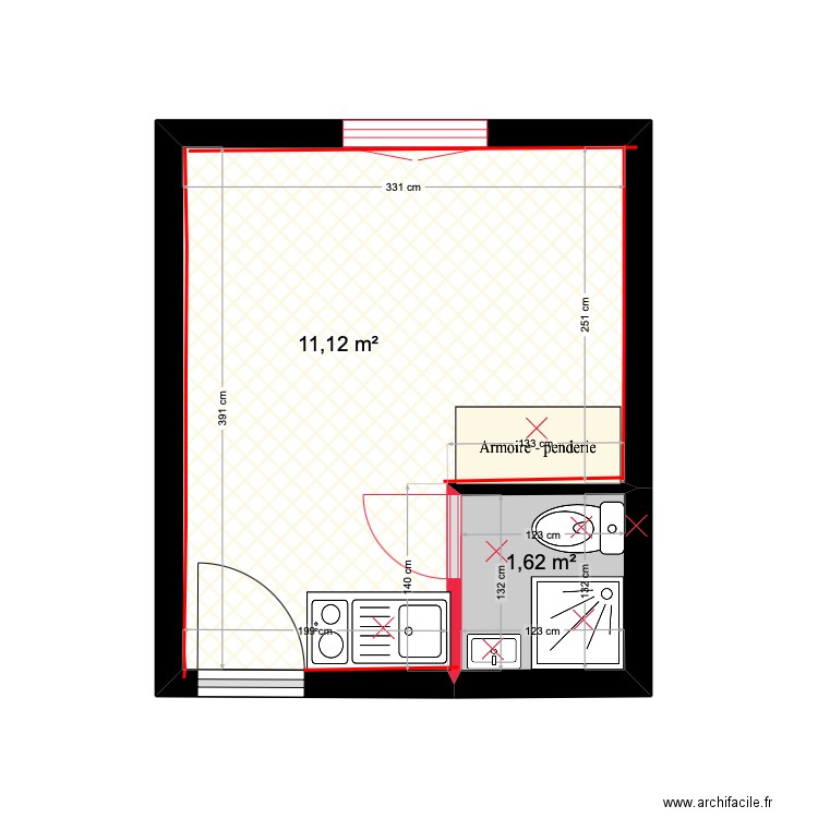 AMBROISE ZIADE Démolitions. Plan de 2 pièces et 13 m2