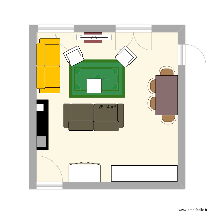 Salon actuel. Plan de 1 pièce et 26 m2