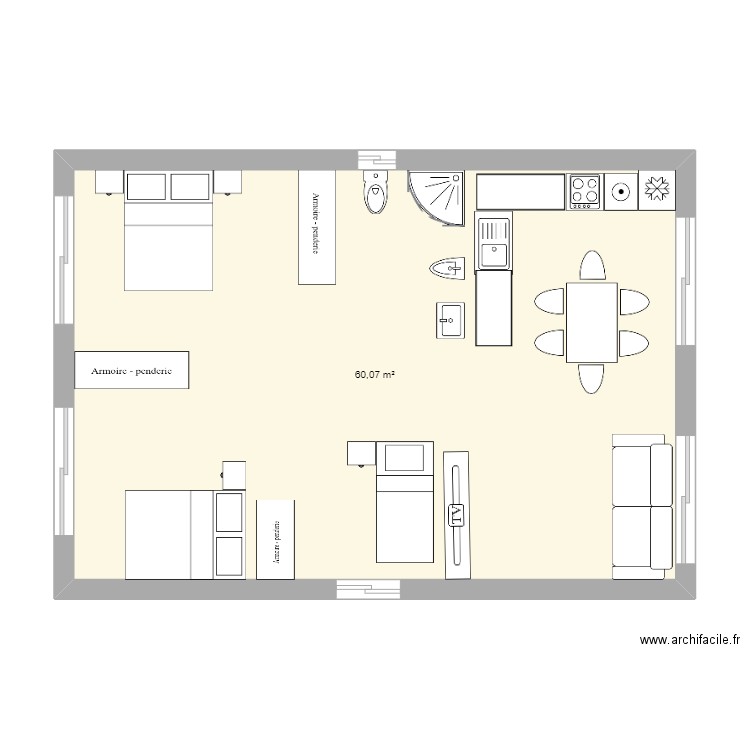 99,68 m2. Plan de 1 pièce et 60 m2