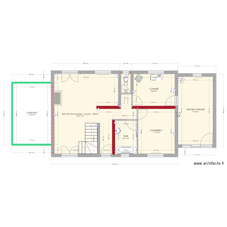 moelan rdc. Plan de 7 pièces et 92 m2