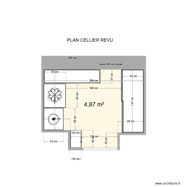 CELLIER REVU. Plan de 1 pièce et 5 m2