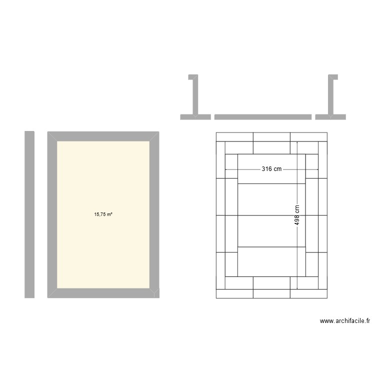 pis 2. Plan de 1 pièce et 16 m2