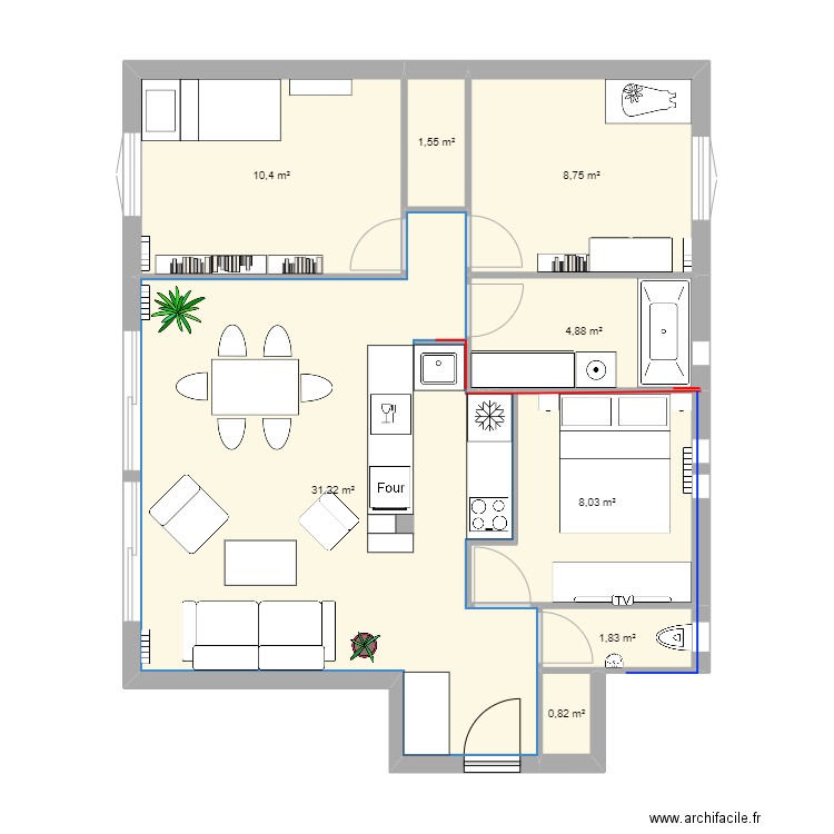 Imaginé par archi. Plan de 8 pièces et 67 m2