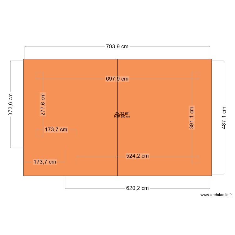 a revoir. Plan de 1 pièce et 25 m2