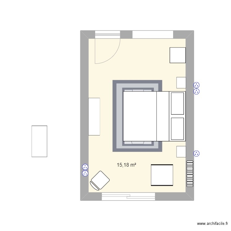 Chambre. Plan de 1 pièce et 15 m2