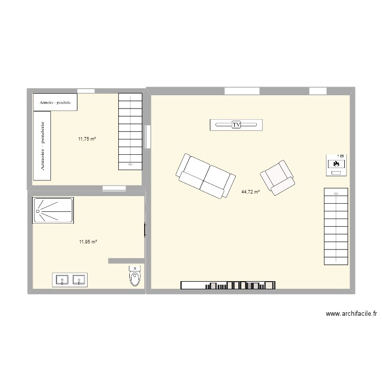 Maison 1. Plan de 3 pièces et 68 m2