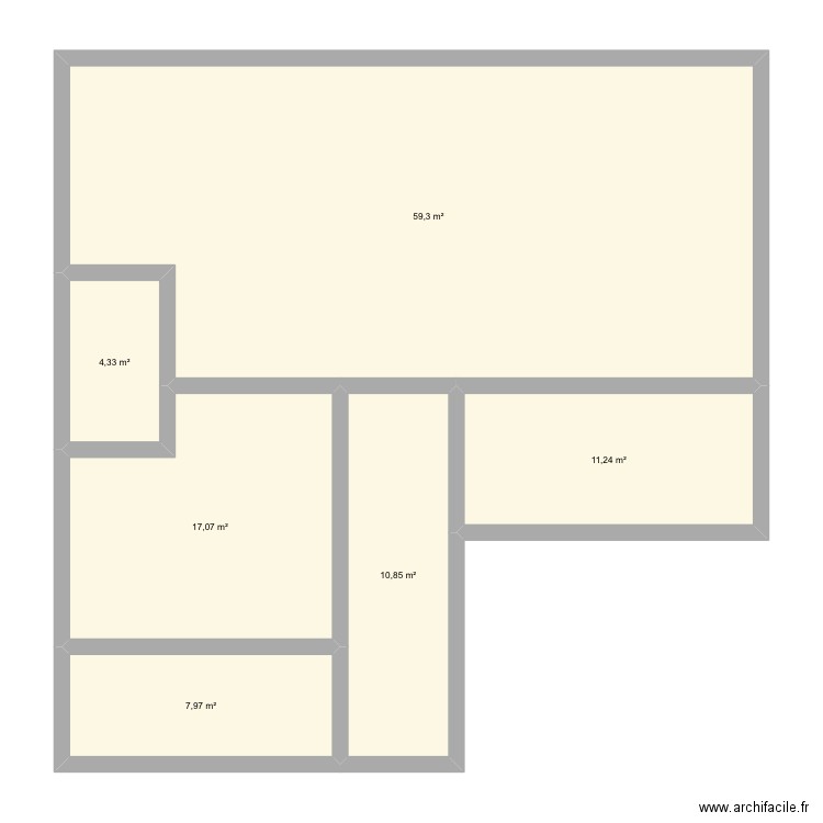 En L. Plan de 6 pièces et 111 m2