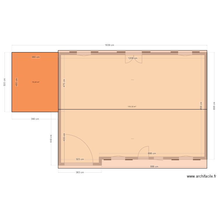 plan fab. Plan de 2 pièces et 124 m2