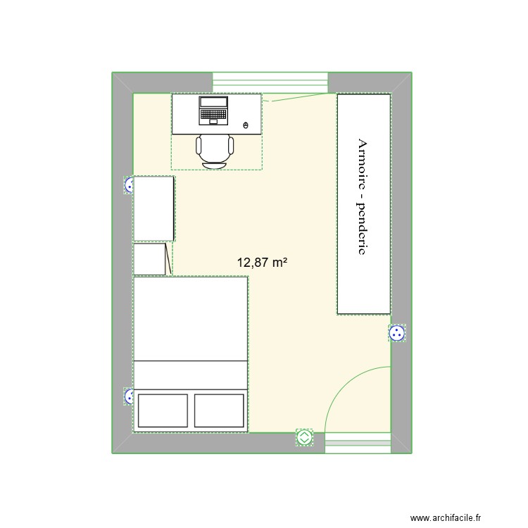 CHAMBRE 2. Plan de 1 pièce et 13 m2