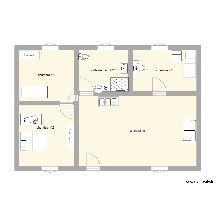 plan intérieur. Plan de 5 pièces et 67 m2