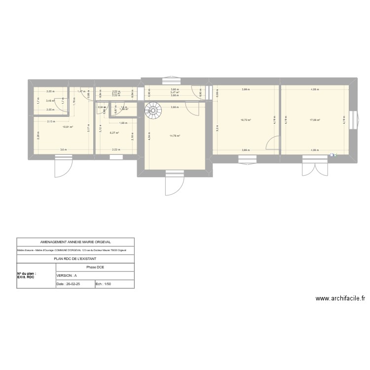 Annexe Mairie Existant V2. Plan de 9 pièces et 76 m2