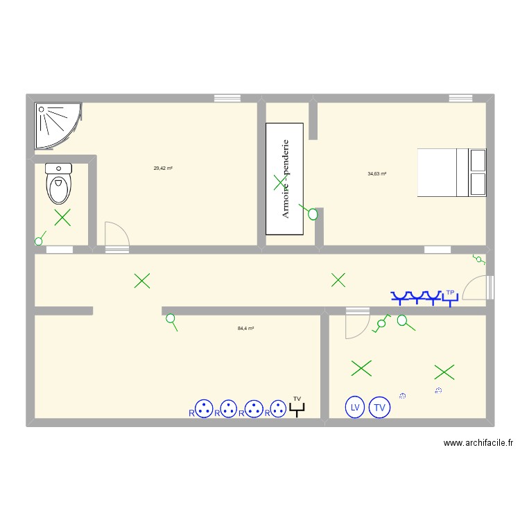 schéma house. Plan de 3 pièces et 148 m2