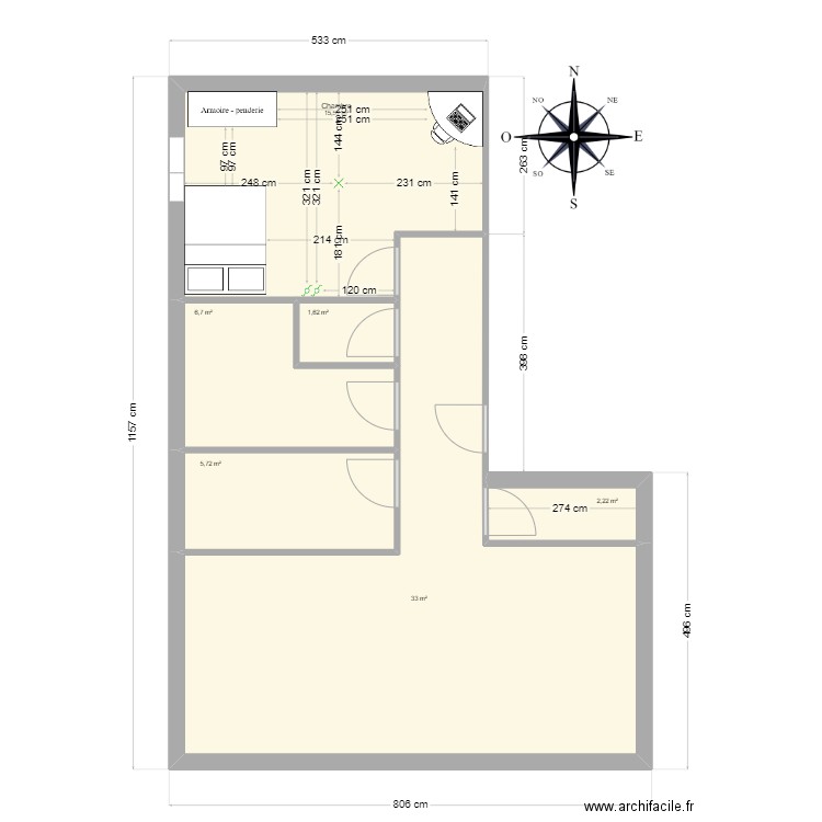 appartement f2 DAOUDA. Plan de 6 pièces et 65 m2