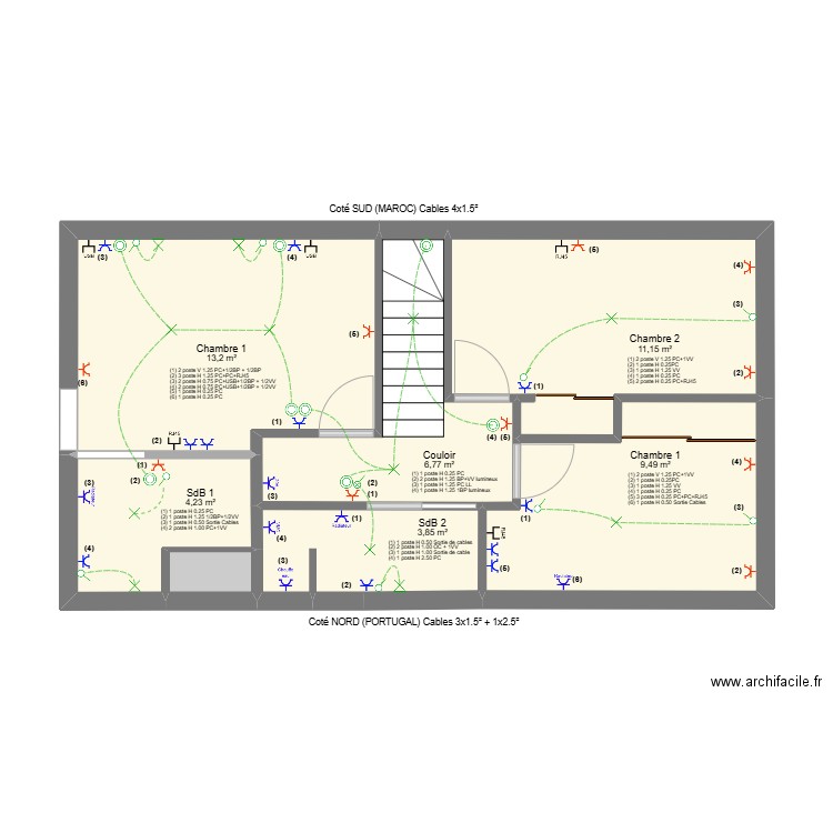 PAM etage elec Detail. Plan de 7 pièces et 49 m2