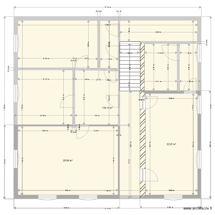 rdc existant 28 GH. Plan de 3 pièces et 183 m2