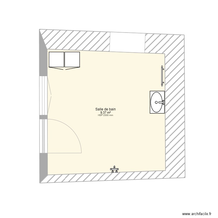 Chatte SDB. Plan de 1 pièce et 9 m2