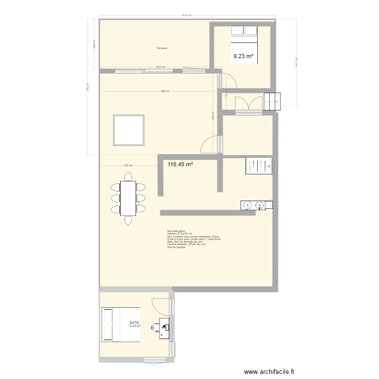 plan romain + CHB. Plan de 3 pièces et 132 m2